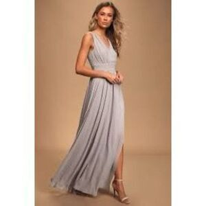 Lulus Size XS Thoughts Of Hue Light Grey Surplice Maxi Dress High Slit Formal